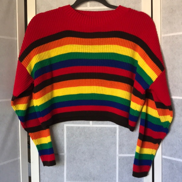 Dolls Kill Sweaters - Retro Rainbow Knit Crop Sweater🌈